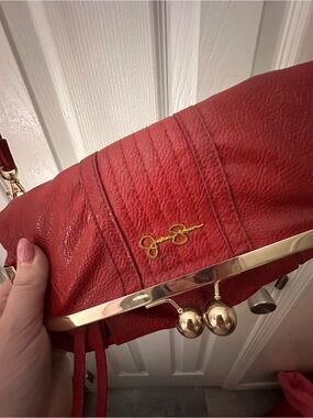 Jessica Simpson Red Clutch with Gold Tone Frame